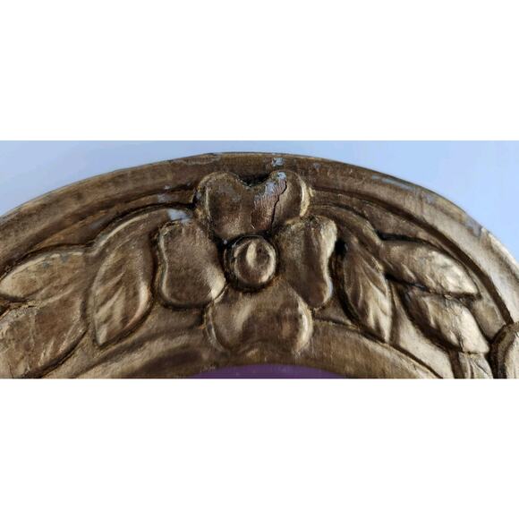 Vintage Hollywood Regency Carved & Gold Gilded Handheld Wood Vanity Mirror - Picture 6 of 12